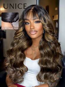 UNice 7"X5" Lace Closure Fluffy Natural Wave Bangs Wig With Drawstring, Pre-Cut Pre-Bleached Pre-Plucked, Layered Design To Flatter Face Shapes, 100% Human Hair Wig, Heat Resistant, Dyeable - SNATURAL/30 - View 2