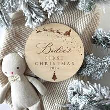 1 pieza Adorno personalizado, decoración de árbol de Navidad personalizada, decoración de Navidad de madera, nombre grabado con láser, pequeño accesorio, etiqueta de regalo, su logotipo, decoración personalizada con nombre, multifuncional, decorativa, letras, de moda, ordenada, moderna, de color vibrante, linda, encantadora, casual, personalizada, única, regalo para bebé, regalo ideal para él, regalo ideal para ella, hijo, hija, editado