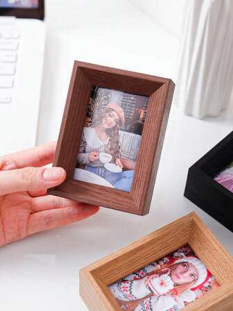 1pc Desktop Photo Frame, Holds 3-Inch Photos, Suitable For Living Room, Bedroom, Office Photo Display, Minimalist Nordic Style, Composite Wood Material, Lightweight And Durable, Available In Black/Natural Wood/Brown/Natural Wood Colors