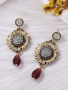 1 Cặp bông tai hợp kim đính đá hoa cúc nhỏ thời trang cá tính phóng đại phong cách cổ điển đa năng - Hoa tai hoa cúc - Xem 11