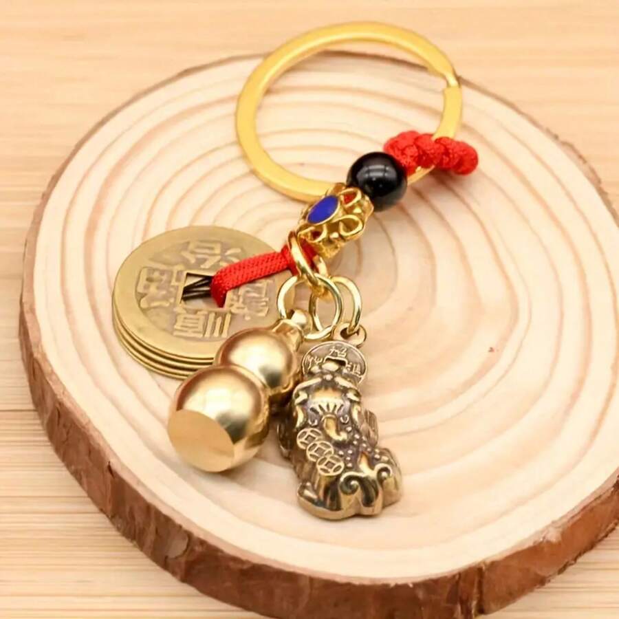 Auspicious Pixiu & Gourd Feng Shui 1pc Keychain - Amulet Good Luck, Prosperity, And Car Ring Accessory - 1 - 查看 1