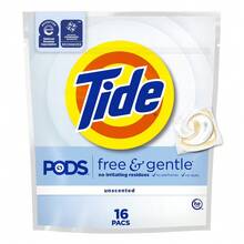 PODS Free And Gentle Liquid Laundry Detergent Pacs, Hypoallergenic, Unscented, 102 Count
