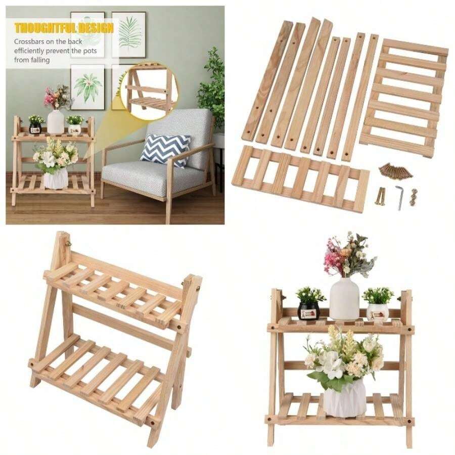 Estante de Madera de 2 Niveles para Plantas, macetas, Escalera, para Espacios pequeos, Salas de Estar, Balcones y Esquinas.