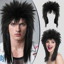 Punk Style Medium-Long Straight Wig | Synthetic Fiber | 5 Color Choices (Black/Ginger Orange/Beige White/Black Mixed With Silver/Black Ombre Blonde) | Natural Looking | Breathable Adjustable Cap | Daily & Halloween Party Christmas Nightclub Cosplay Rocker Disco Use | Ideal Choice For Gifts | Birthday Performance, Festival Hairpiece-Playing, Stage Props, Decors, Etc - Multicolor - View 13