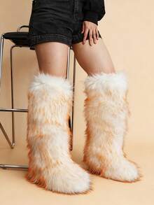 2025 Autumn/Winter New High Boots & Over-The-Knee Snow Boots, Warm Faux Fox Fur Boots, Faux Raccoon Fur Fashion Boots - White - View 2
