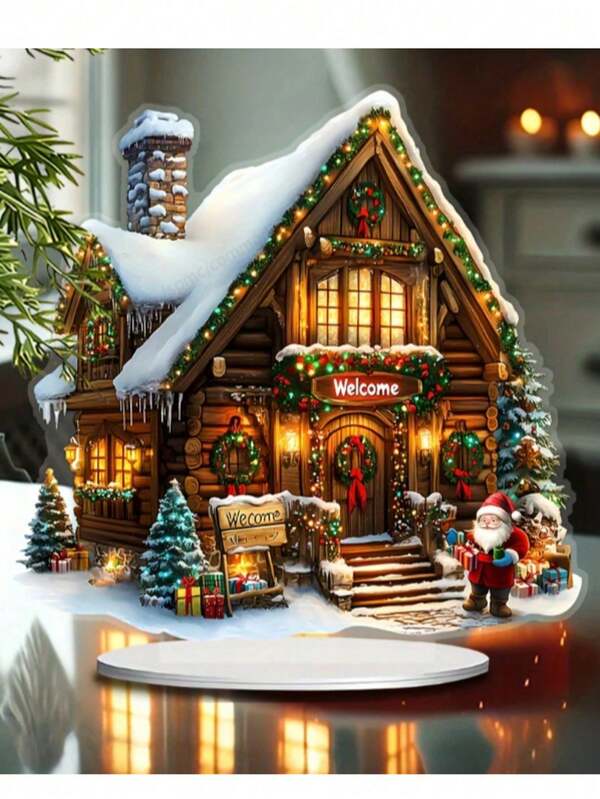 2D Acryl flache Boho Stil Weihnachts Lebkuchenhaus Deko - Feiertags Heim- & Bürodekoration, Mehrzweck, mit Ständer