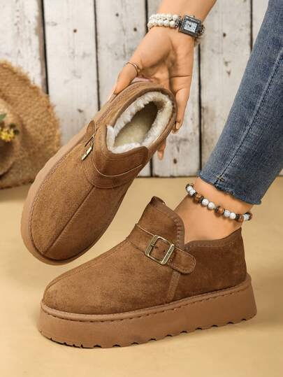 Cute Bohemian Buckle, Fashionable New Women's Hot Selling, Plus Size Snow Boots Furry Slippers Autumn/Winter New Outdoor Indoor Thick Bottom Warm Crossborder Closed Toe Fleece Boots