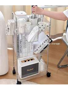 A Transparent 2/3/4/5-Layer Wheeled And Armrest-Equipped Small Trolley, Capable Of Multi-Level Storage And Organization Of Household Items And Miscellaneous Items Such As Snacks And Small Notebooks - Multicolor - View 4