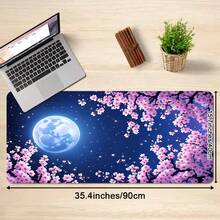 Pink Cherry Blossoms And Full Moon Mouse Pad Abstract Mouse Pad Stars Moon And Sky Non-Slip Rubber Base Large Mousepad Stitched Edges Keyboard Mouse Mat Desk Pad For Office And Home