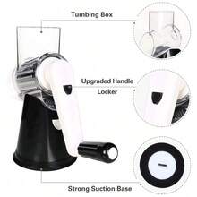 手动蔬菜切割机桌面滚筒圆形曼陀林切片机洋葱土豆胡萝卜磨碎机带 3 个切碎刀片厨房小工具。可调节 3 种不同类型的不锈钢手动旋转蔬菜切碎机圆形蔬菜切碎机曼陀林切片机 - 蔬菜切片机/切割机 - 土豆切片机 - 奶酪磨碎机 - 食物切片机 - 彩色 - 查看 3