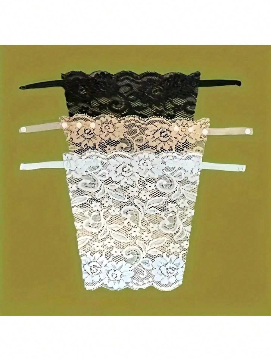 3pcs Elegant Floral Lace Bra Inserts - Light Leakage Prevention & Anti-Glare Shield Pads, 100% Polyester Comfortable Solid Color Lingerie Accessories For Women, 3 Colors (Beige/Black/White), Machine Washable Underwear - 3個 - 查看 1