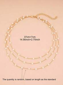 1pc Minimalist 3-Layer Faux Pearl Necklace, European & American INS Style (Random Quantity Of Faux Pearls) - 黃金 - 查看 3