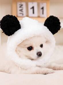 1 件可爱宠物猫/狗耳朵帽，有趣的熊头饰/头饰，可调节柔软小宠物头饰，适用于猫小狗，熊猫耳帽，宠物冬季保暖头饰