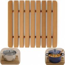 Set Of 4 Slatted Table Rests, Square Bamboo Pot Holders, 100% Wood - 4 Đơn vị - Xem 6