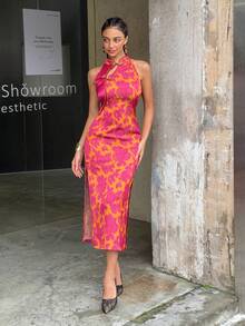 Faeriesty ​Women's Exquisite New Chinese Style Cheongsam: Mandarin Collar, Sleeveless Design, Side Slit & Floral Print - For Formal Galas, Wedding Receptions, Luxury Banquets, Business Dinners, Evening Ceremonies​ Summer - Red - View 7