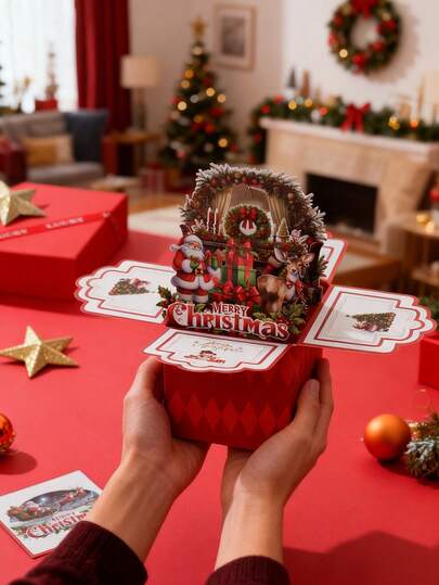 手工制作的 3D 弹出式圣诞老人贺卡，3D 弹出式圣诞贺卡，弹出式卡片，带便条的卡片，- 节日圣诞快乐祝福，带有空白消息，自粘式圣诞卡带便条，色彩缤纷的节日场景，适合所有收件人，圣诞礼物