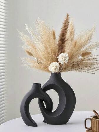 2-delars modern blomvas med kransar, kreativa vita minimalistiska dekorativa vaser, lämpliga för vardagsrum, entré, bokhylla, spismantel, mittpunktsdekor