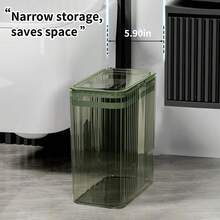 Transparent Trash Can Bathroom Trash Cans With Lids 3.5 Gallon Garbage Can For Bedroom Office Plastic Slim Waste Basket With Pr Top Lid 15L Clear Trash Bin For Home Kitchen Green - màu xanh lá - Xem 6