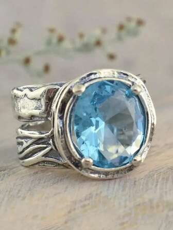 1 件波西米亚风格复古银质女士戒指，适合婚礼、订婚、承诺、日常佩戴