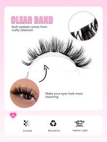 Asiteo 9对猫眼假睫毛，仿貂毛假睫毛，自然纤长，外扩式，放大双眼，假睫毛，化妆假睫毛