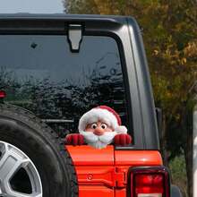 1 Pc Cute Furry 3d Effect Christmas Stickers, Stickers Of Santa Claus Lying On The Window, PVC Waterproof Car Stickers, Car Window Stickers