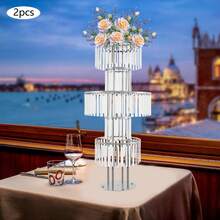 5 Tier Flower Stands, 2PCS Flower Stands, Crystal Flower Stands,Crystal Vases For Centerpieces,5 Tier Round Flower Stand For Wedding Reception Birthday Party Events Home Decor - Bạc - Xem 3