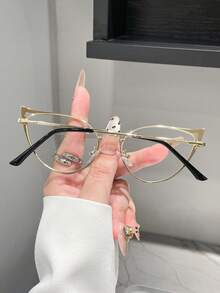 1 Pair Retro Cat Eye Metal Flat Lens Glasses For Women And Men, Suitable For Outdoor Hiking, Daily Life, TV Watching, Gaming, Mobile Accessories