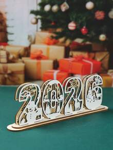 1 peça de ornamento decorativo de placa de madeira para o Ano Novo de 2026, suprimentos de decoração para festas de fim de ano em família, lembrancinhas de festa de Feliz Natal de 2025, decoração de Natal de 2025, decoração de Ano Novo para sala de estar, cozinha, mesa de jantar e banheiro, decoração de atmosfera para o dia de Ano Novo de 2026, decoração de mesa, decoração de casa, decoração de inverno, decoração de primavera - Sinal de 2026 - Ver 3