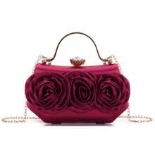 Emprier Women Flower Evening Handbag Satin Floral Clutch Purses Chain Strap Shoulder Bag - Burgundy - View 1