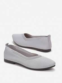 Sapatilhas de balé de malha macia para mulheres, sapatos casuais de verão - Cinza - Ver 4