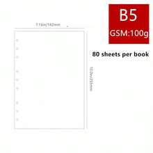 1 Pack 80 Sheets/160 Pages Refillable Blank Notebook Paper, 100g Thick Cream-Colored Dotted Lined Paper, Available In A6 (6 Holes, 105*170mm/4.13*6.69in), A5 (6 Holes, 142*210mm/5.59*8.27in), B5 (9 Holes, 182*255mm/7.16*10in)