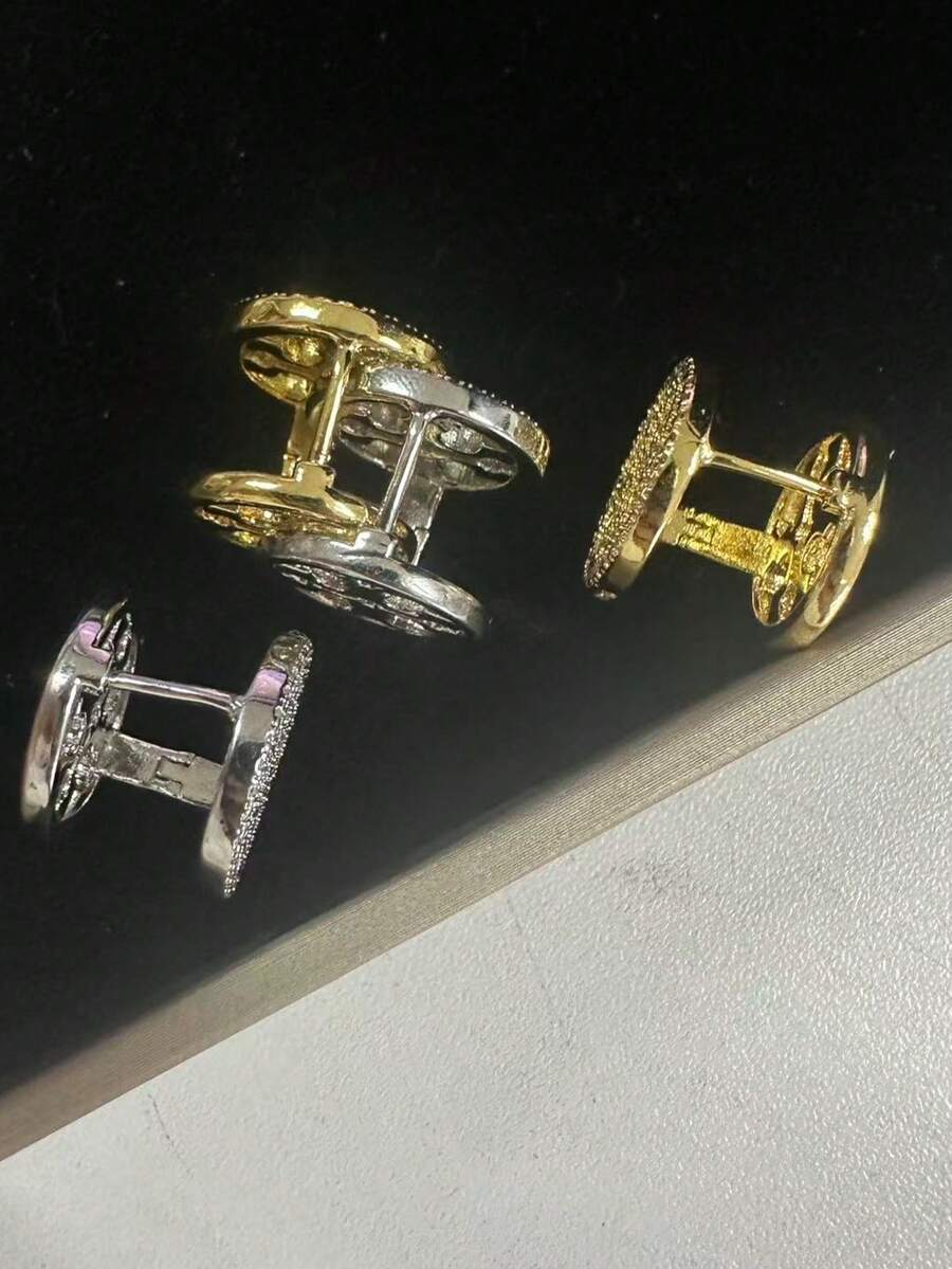 1 chiếc Hoa tai tròn Zirconia khảm siêu nhỏ thời trang mới tối giản, tinh tế, sang trọng, đa năng dành cho nữ - Hoa tai zircon hình thùng - Xem 1