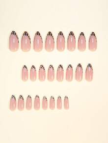 24 pegatinas de uñas con forma de almendra en un estampado de leopardo retro con polvo brillante y un diseño de color nude para la temporada de otoño e invierno. Este es un set de pegatinas de uñas. Consta de pegatinas de uñas adhesivas de acrílico lisas y brillantes, así como uñas postizas. Es adecuado para citas, fiestas, trabajo diario, fiestas de Año Nuevo, etc. de las damas, añadiendo a tu encanto.