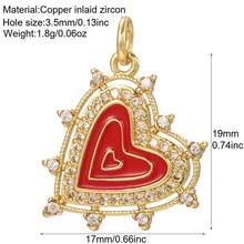 1pc Multi-Color Enamel Copper Heart Shaped Pendant, Delicate & Compact, Handmade DIY Necklace, Bracelet, Earring Jewelry Pendant, Suitable As Thanksgiving Gift