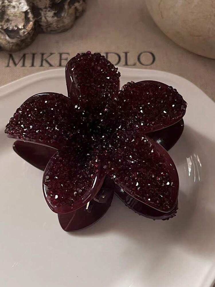 1pc Plus Size Women's Bohemian Floral Hair Clip - Shiny Flower Hair Accessory, 5-Petal Design, Black/Red/Pink/Gold/White/Purple Tones, Suitable For Women, Elegant Hair Decoration, Applicable For Christmas, Valentine's Day, Wedding, Party And Daily Wear - Durable Anti-Slip Fixing Hair Claw, Multifunctional Hair Clip, Suitable For Braiding And Bun Hairstyles Elegant Claw Clip Winter Hair Clutch | SHEIN USA