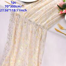 1/2/3 Pieces Set, 70*300cm/27.56*118.11 Inches, Silver Table Runner With Gold Flecks, Glittery Table Runner. Suitable For Christmas, Thanksgiving, Valentine's Day, Wedding Parties, Birthday Parties, Banquets, Bridal Showers, Graduation Parties, Romantic Candlelight Dinners, Studies, Outdoor Areas, And Centerpiece Decorations. - Multicolor - View 9