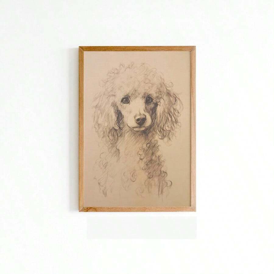 1 pièce Impression sur canevas vintage du portrait d'un caniche, esquisse rustique de chien, décoration murale à thème familial, texte en anglais, plaque murale pour la chambre, cadeau idéal pour les amateurs d'animaux de compagnie