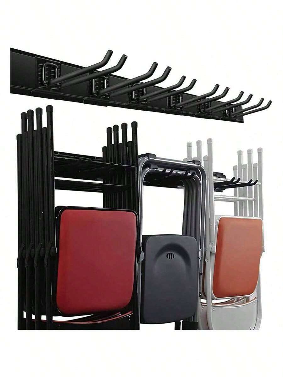 Garage Storage Organization Wall Mount, Garden Rack Organizer Heavy Duty Folding Chair Hangers With 6 Adjustable Hooks 48inch Tracks Load 450lb - 6 Hooks + 3 Panels - View 1