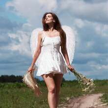 2件天使翅膀天然羽毛手工翅膀节日派对表演装饰道具模特走秀翅膀拍照道具万圣节圣诞装饰 - 彩色 - 查看 2