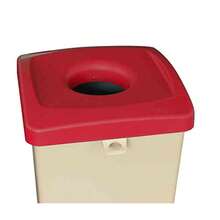 87 Litre Commercial Home Square Recycling Bin With Bag Pull Beige Base - Red Bottle - View 4
