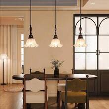 Metal Flower Shaped Glass Pendant Wood Trim Chandelier Lighting Fixture French Modern Hanging Lamp E2627 Base Dining Table Kitchen Island Room Living Bedroom3 - lights - 3 luces - Ver 7