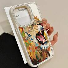 Phone Roaring Lion Teléfono 3 en 1 con grabado de doble cara, adecuado para phone16promax, 16 15pro 14 14 Plus/14 Pro 13 13 Pro 12Pro 11pro Promax Series. Suave anticaídas y resistente a las manchas, adecuado tanto para hombres como para mujeres con decoración. - Blanco - Ver 1