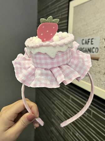 1 件女孩草莓蛋糕头带，可爱甜美格子冰淇淋发夹配饰