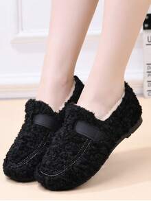 女士秋冬新款毛绒保暖一脚蹬平底鞋，保暖内衬，室内外穿着，保暖防滑，时尚百搭休闲靴，纯色面料