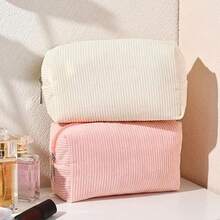 1 pieza Organizador de papelería de gran capacidad estilo coreano, bolsa de cosméticos de pana, neceser de maquillaje para damas, hecho de material de pana suave, textura cómoda, diseño de moda, amplio para contener diversos artículos de papelería y cosméticos