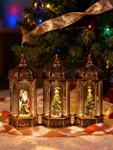 1个圣诞风格LED茶蜡灯，节日圣诞电话亭装饰，带有圣诞老人、雪人和圣诞树场景，电池供电，复古棕色柜子，适合节日壁炉或橱柜展示、圣诞派对装饰、烛台、夜灯、桌面装饰、圣诞礼物、圣诞装饰品、六角灯笼、夜灯、装饰灯、氛围灯等。 - 銅色 - 查看 9