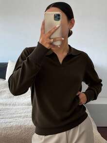 Livesso Maglione casual e versatile di colore unito - Moka Marrone - Visualizzare 4