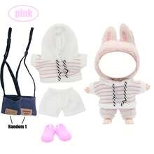 Gestreifter Hoodie und Shorts Sportanzug Set, für LABUBU, kombiniert mit Stofftasche und Schuhen, modische Accessoires, Merchandise, Geburtstags-/Feiertagsgeschenk (ohne Plüschpuppe)