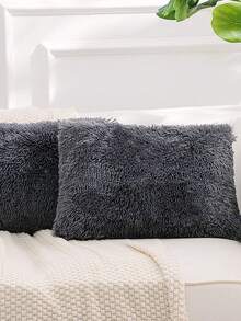 1 件深灰色毛绒保暖内衬水晶毛绒法兰绒枕套和装饰性床枕套，方形靠垫，单人床/双人床/大号床/特大号床尺寸 - 深灰色 - 查看 2