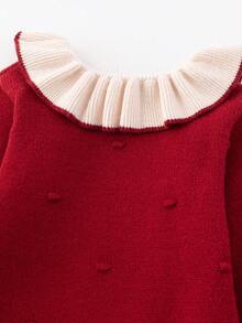 1 Stück süßes und niedliches Mädchen Kleid mit roter Schleife Dekoration und Langarm, Pulloverkleid